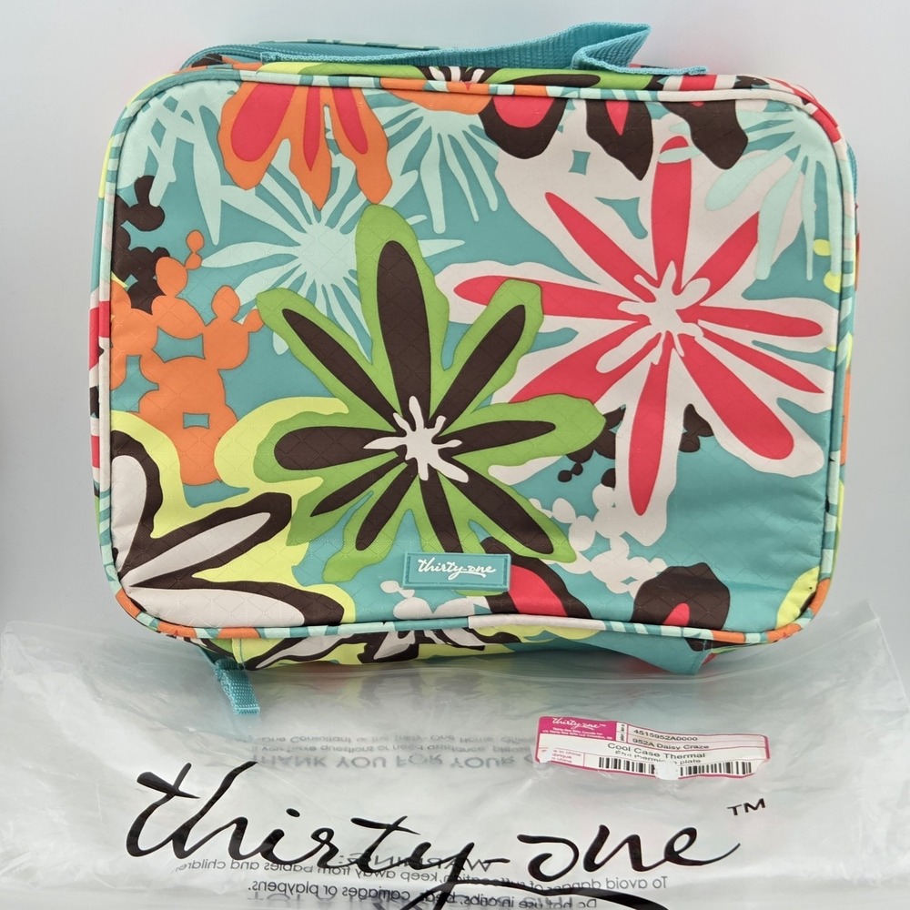 Thirty One Daisy Craze Lunch Tote Tropical Floral Teal Cool Case Thermal School